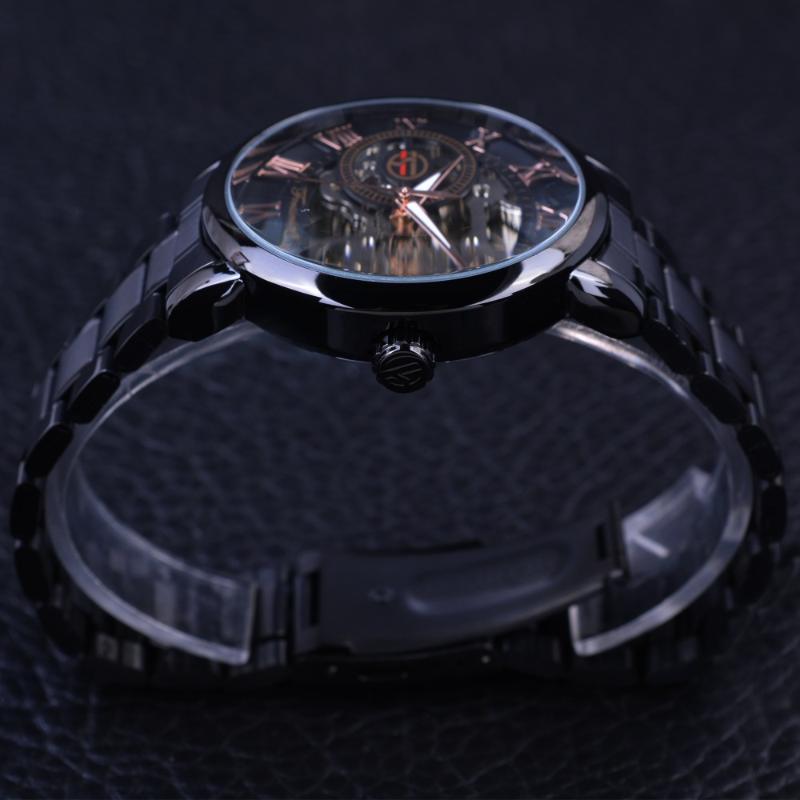 Forsining Montres, montres pour hommes, montres dorées décontractées à la mode, montres mécaniques squelettées avec bracelet en acier