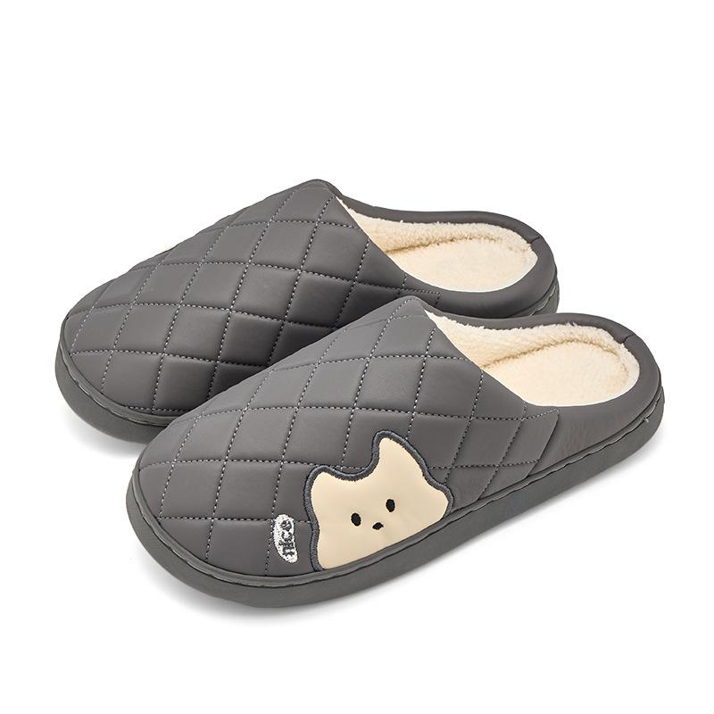 Pu Waterproof Cotton Slippers Autumn and Winter 2025 New Indoor Home Couple Non-slip Velvet Warm Cotton Drag