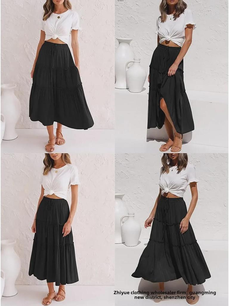 European and American Women's Bohemian High-Waist A-Line Pleated Skirt