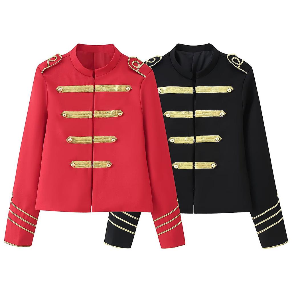European and American style foreign trade spring and summer women's clothing new retro high-end fashion versatile gold breasted jacket