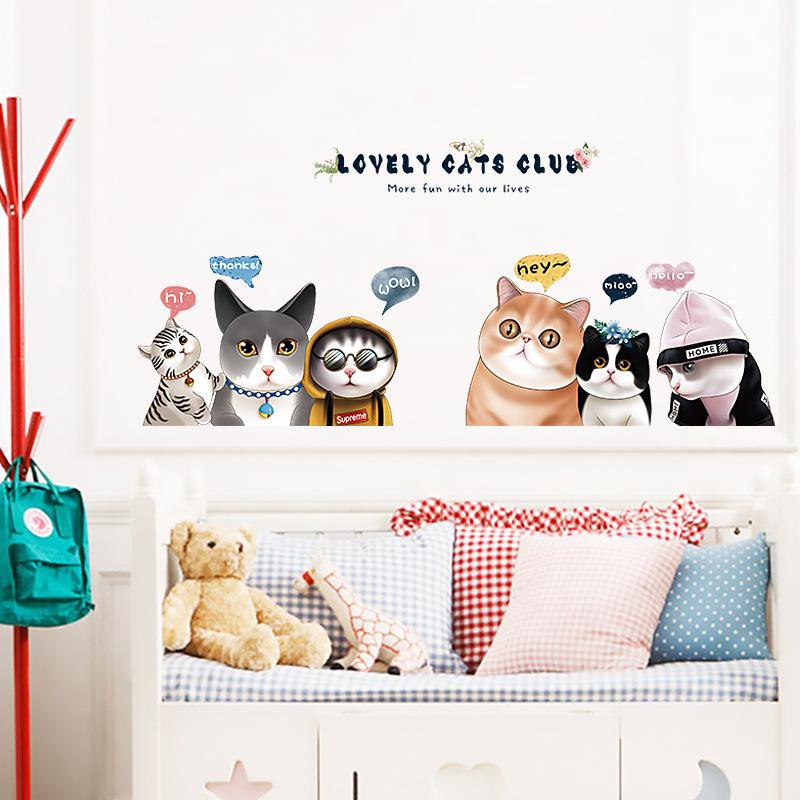 Cute Cat Stickers for Wall Decor Removable Cat Vinyl Wall Decals for Bedroom Living Room Kitchen Cabinet TV Nursery Pet Shop
