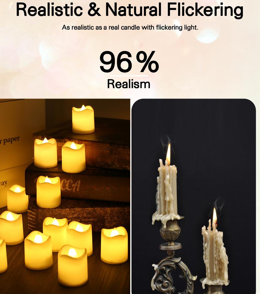 24PC Pack Flameless LED Candles Flicker/Non-Flicker Battery Operated Tea Lights Warm White for Wedding Table Christmas Decor