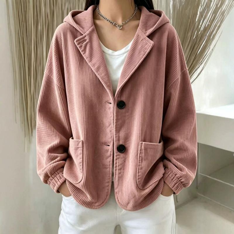 Women S Corduroy Hooded Button Pocket Casual Sweatshirt