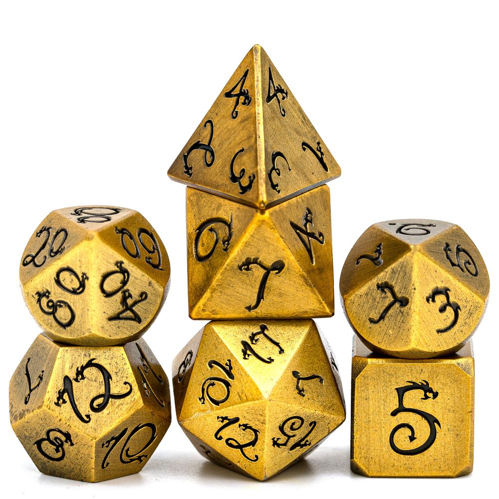 Cusdie Metal D&D Dice with Dragon Font 7Pcs DND Polyhedral Dice Set for Role Playing Game Tabletop Pathfinder Board Games