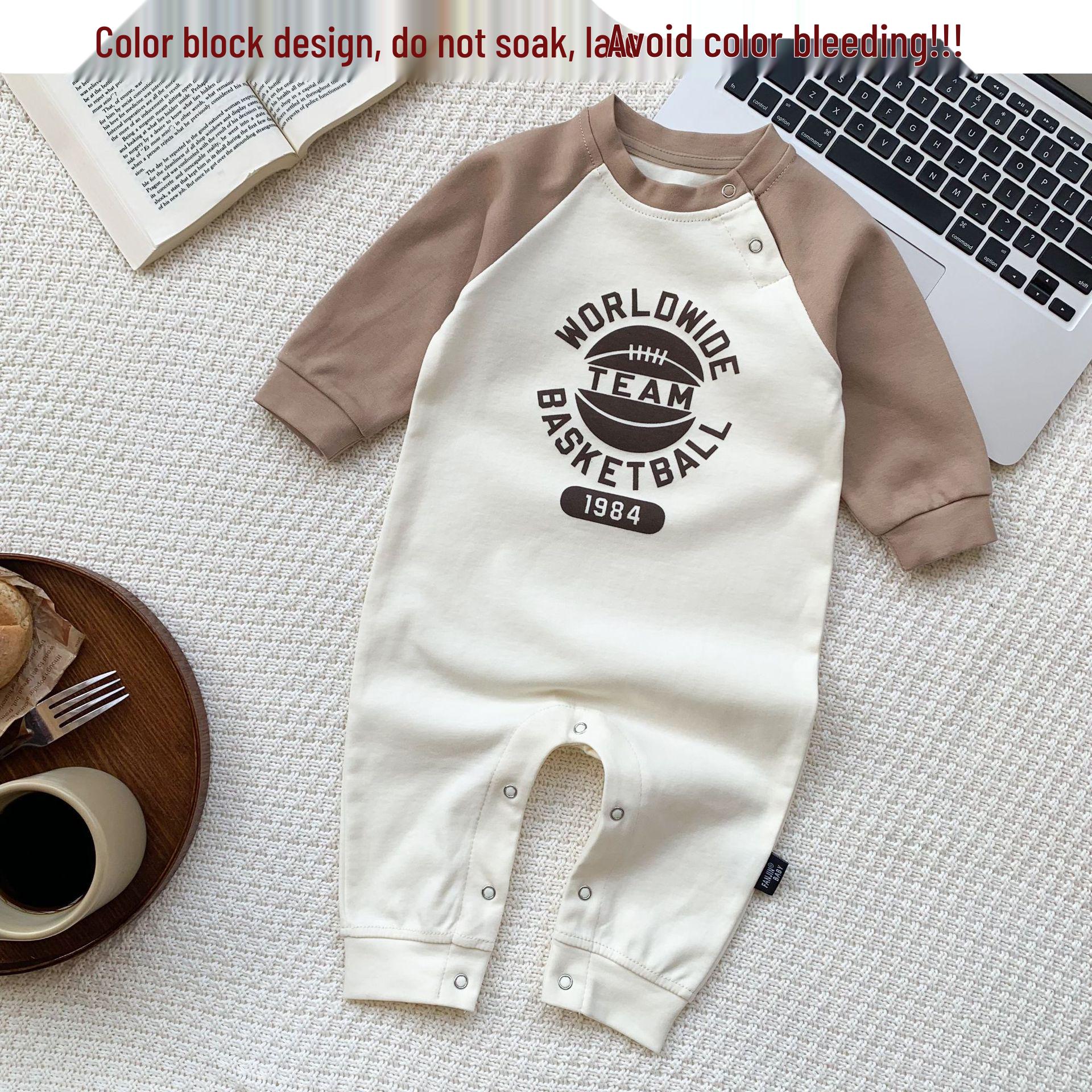 

2025 Весна/Осень Детский комбинезон с длинным рукавом: Модный детский костюм для ползания для мальчиков и девочек 90 cm бежевый/кофейный