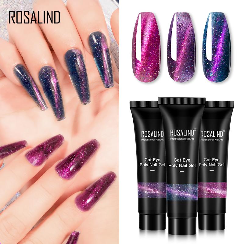 ROSALIND Poly Nail Gel Semipermanent UV 15ML Crystal Acrylic Liquid Extension Hybrid Varnish Poly Nail Gel Cat's Eye Effect