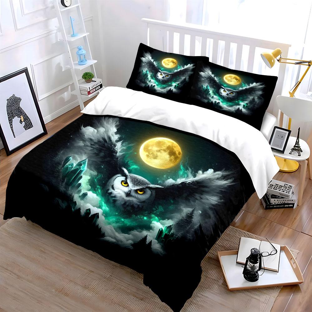 Mystical Owl with Full Moon Bedding Duvet Cover Set  (1*Duvet Cover 2*Pillowcases, without duvet insert)