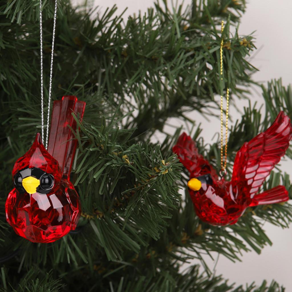 Christmas Red Bird Model Ornaments Christmas Tree Durable Acrylic Hanging Pendant for Wedding Holiday Home Party