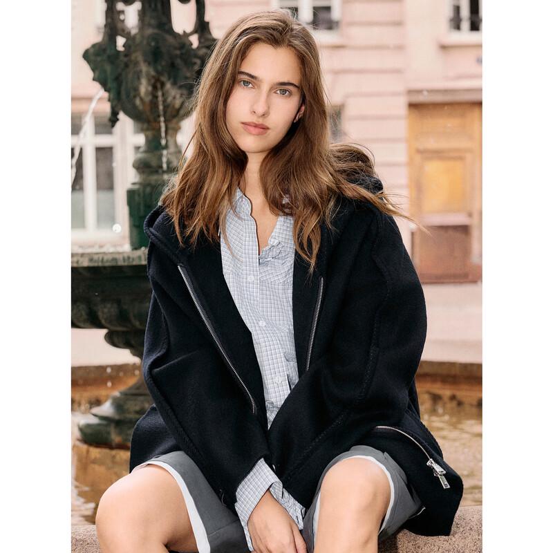ELLE Women's Wool-Blend Hooded Short Coat