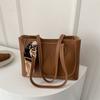 Women Plain Tote Bag, Minimalist Large Shoulder Bag, Silk Scarf Decor Commuter Handbag