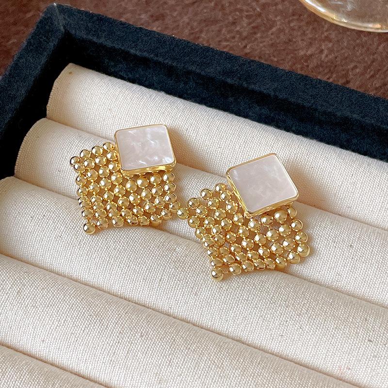 French Retro Luxury Silver Pearl Tassel Stud Earrings - Elegant and Versatile for Women
