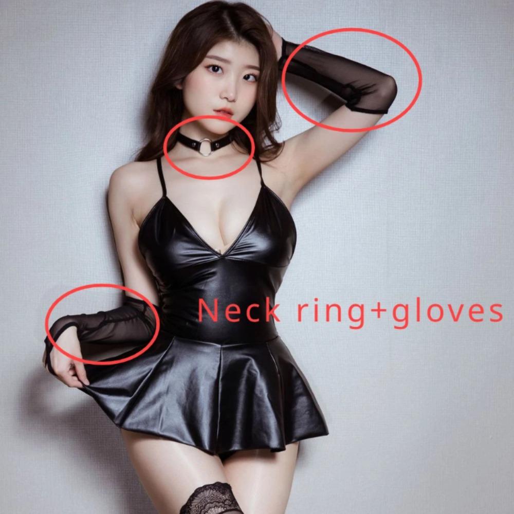 Women Dresses Sexy Lingerie Latex Daring Dress Sexy Underwear PU Leather Erotic Lingerie Dress Porno Bodysuit Women Club Wear