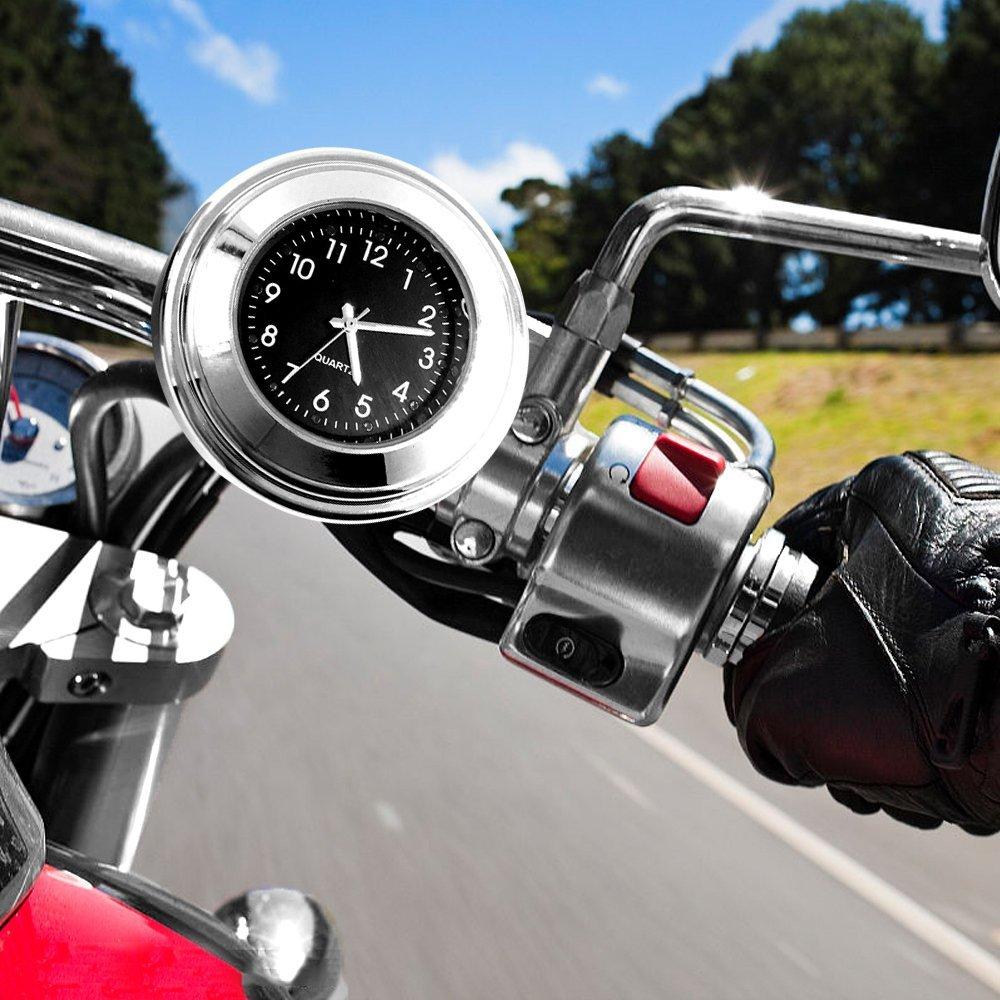 22-25mm Motorcycle Handlebar Clock Thermometer Waterproof Dial Handlebar Mount for Yamaha Kawasaki Etc