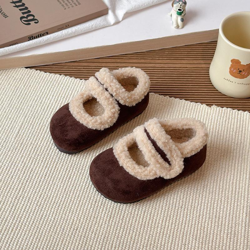 Mädchen Boken Baumwollschuhe, Neue Herbst- und Winterschuhe für Kinder in einfarbiger, pelziger Ausführung, Rutschfeste Baumwollschuhe für kleine, mittlere und große Kinder,