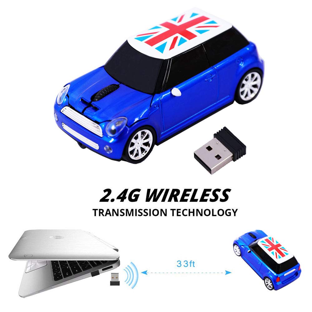 Tihilgam Kamouse Sports Car-Style Wireless Mouse, 3-Button Optical Ergonomic Gaming Mouse with USB Receiver for PC, Computer, Laptop, Gift