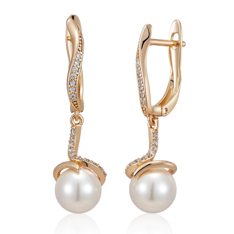 

Trendy Pearl Long Drop Earrings For Women Rose Gold Color Natural Zircon Accessories Vintage Party Fine Daily Jewelry