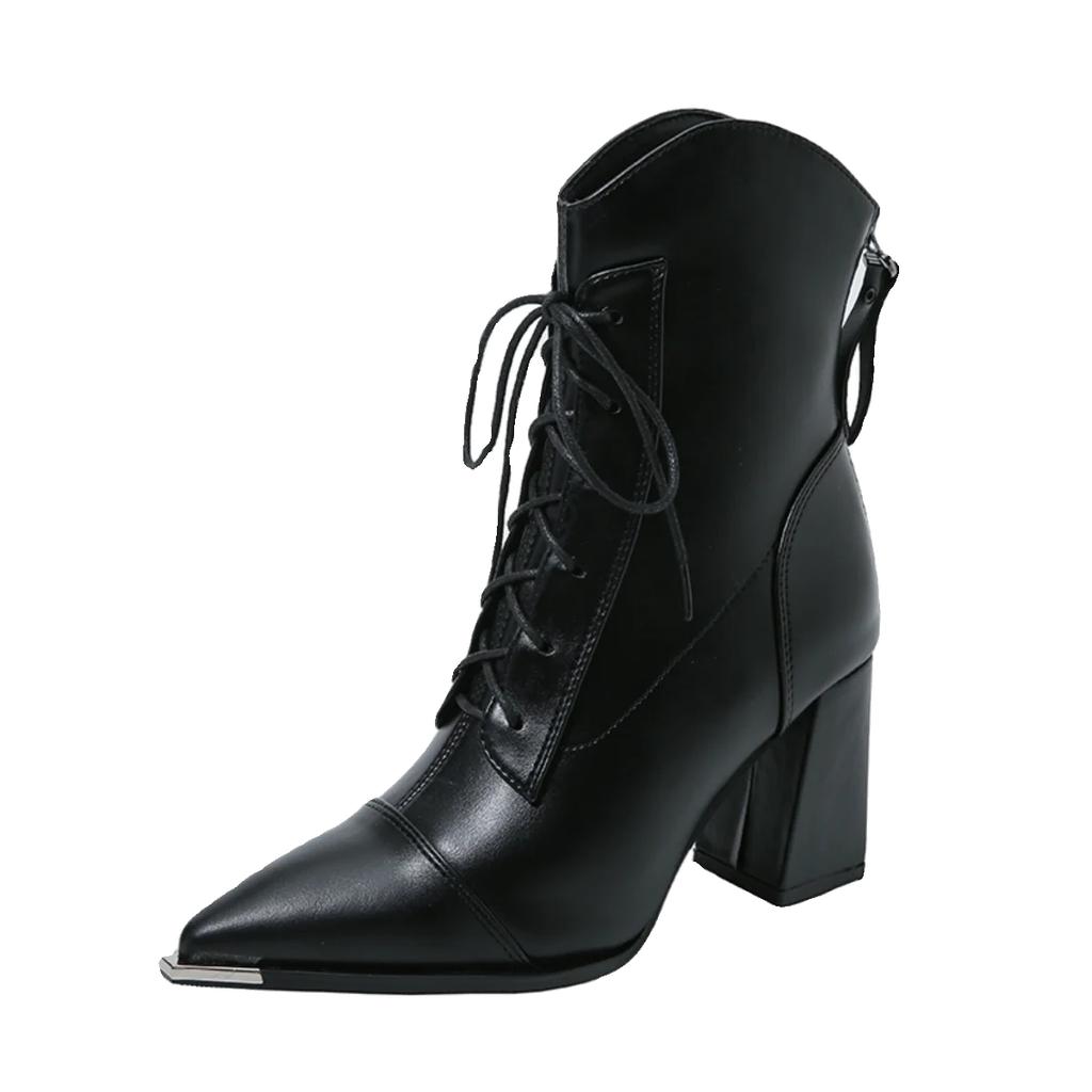 Dames Hoge Hak Laarzen Temperament Puntige Leren Laarzen Mode Casual Enkellaarsjes voor Dames Hoge Hakken Korte Laars Botas Mujer