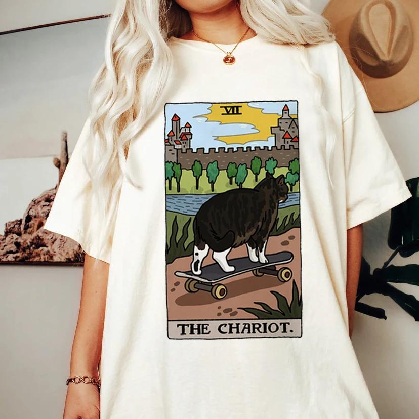 Fashion Tarot Cat Kawaii Womens Tshirt Womens Tshirt Cartoon Cute Pattern Tshirt Short Sleeve T Shirt Womens Plus Size S