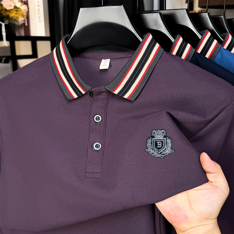 

Men s Polo Shirt Multicolor Lapel Long Sleeve T-Shirt Autumn Badge Print Wrinkle Resistant Fashion Men s Wear 4XL фіолетовий