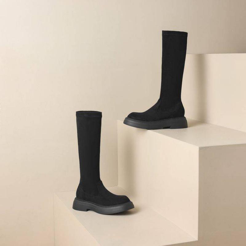 Autumn and winter suede thick-soled non-slip Martin boots comfortable sleeve middle heel round head high boots new square heel women's boots