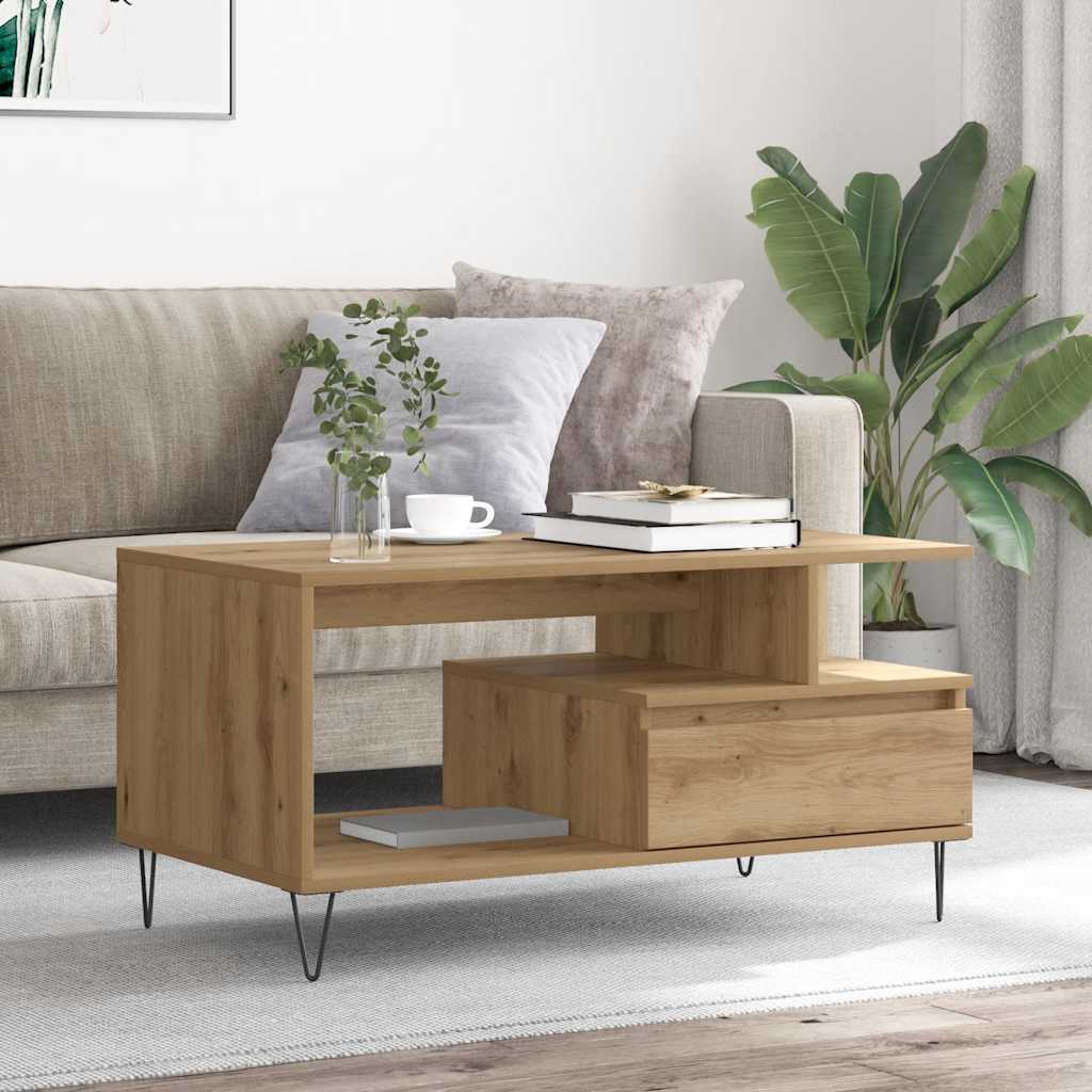 Coffee Table Artisan Oak 90x49x45 cm Wood Based Material