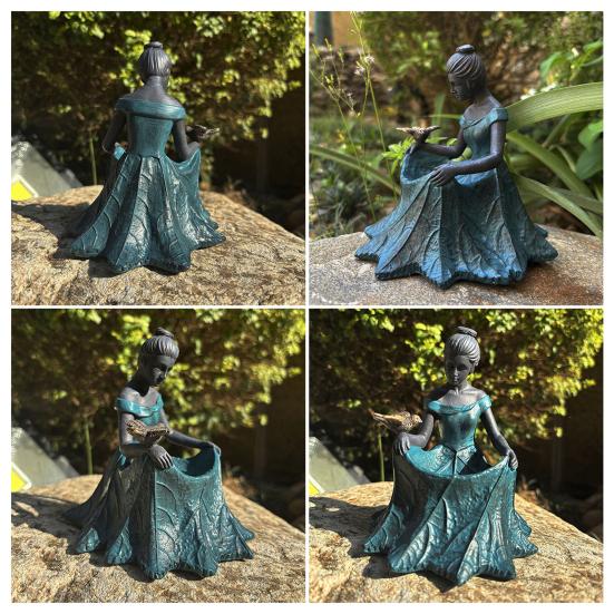 Fairy Garden Statue Bird Feeder And Bird Bath Resin Outdoor Decorative Girl Sculpture for Garden Lawn Patio Yard Decor