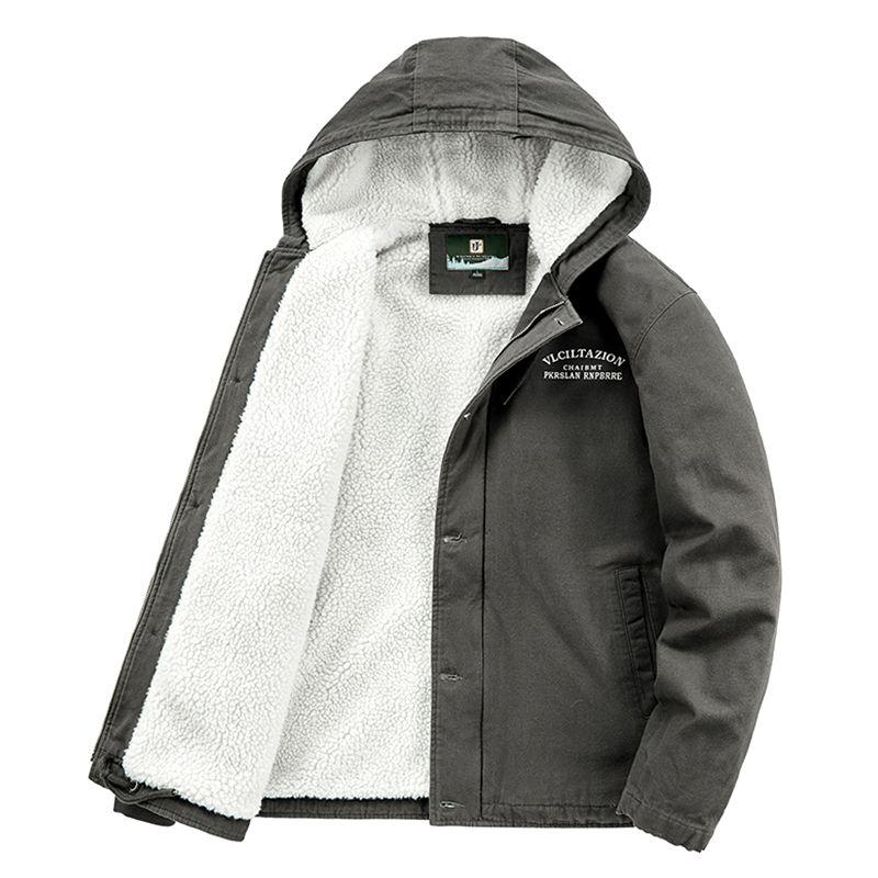 Trendig Ullkappa Herr Varm Bomullskappa På Hösten och Vintern Ungdom Casual Jacka Förtjockad med Sammet
