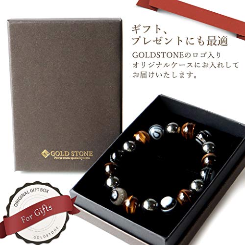 [GOLD STONE] Tiger's Eye and Hematite Bracelet, 12mm, Power Stone, Natural Stone, Prayer Beads, Men's Accessory, Inner Circumference: Approx. 18.5cm