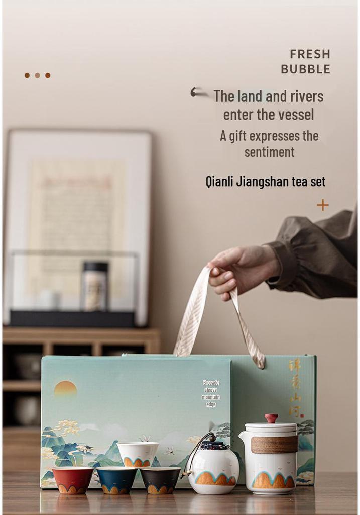 Thousand Li Mountains & Rivers Kung Fu Tea Set Gift Box - Cultural Souvenir with Custom Logo