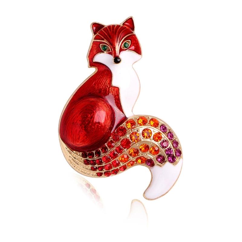 Enamel Foxes Brooch Rhinestones Charm Pin Animal Badge Jewelry Backpack Decoration Fashion Accessories for Jackets