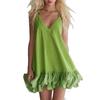 Women S Solid Color V Neck Ruffled Mini Slip Dress