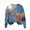 Damemote juletrykt langermet løs sweatshirt med rund hals