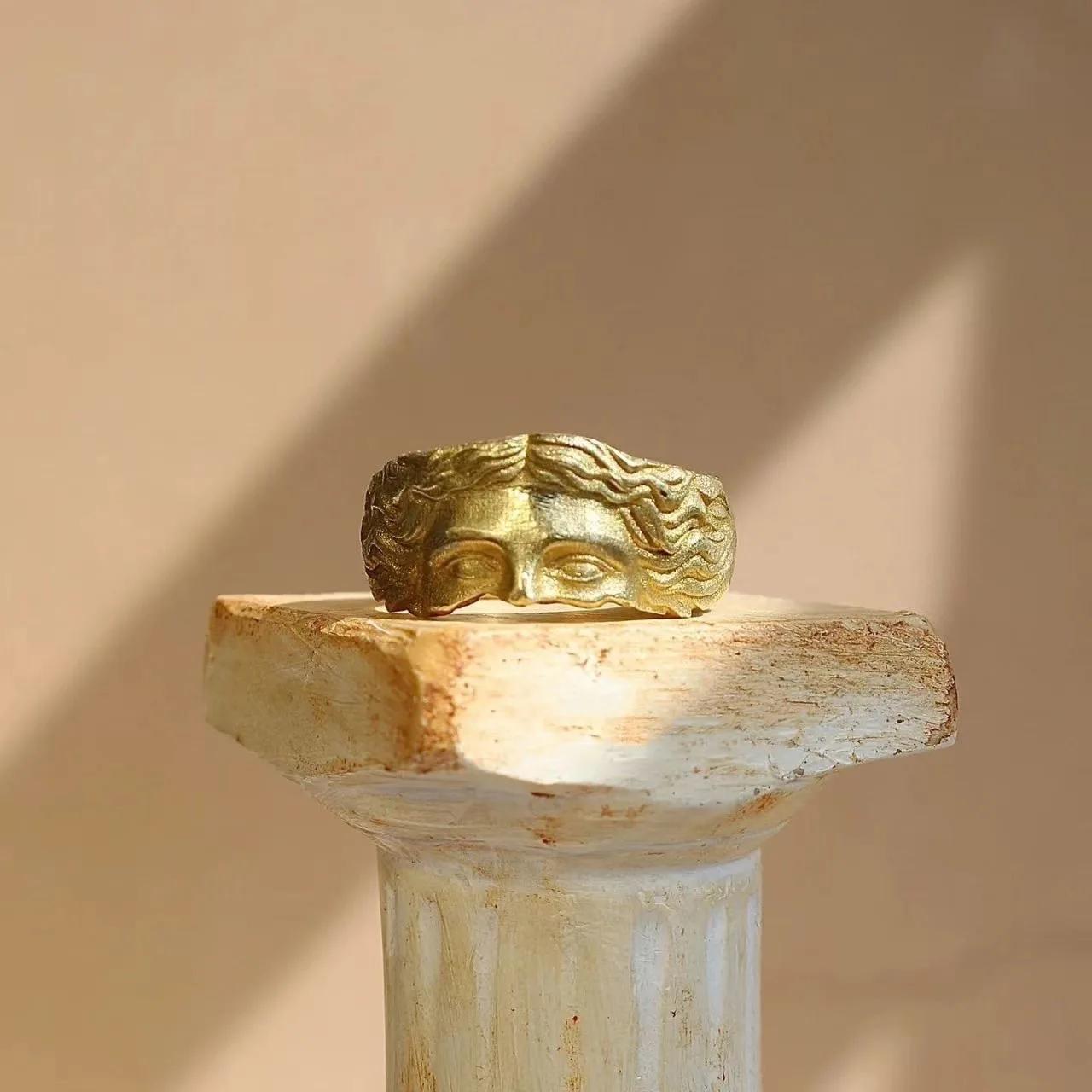 Lats Kreative Venus 3D Maskenringe Für Männer Retro Künstlerisch Kupferbeschichtet Relief Verstellbare Öffnung Maskierter Ring Damen Geschenk Schmuck resizable beige