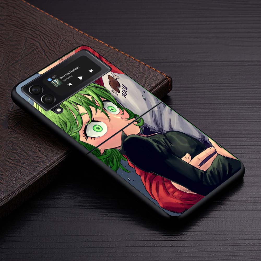 One P-Punch-Man Tatsumaki Hard Black Cover for Samsung Galaxy Z Flip 7 6 5 4 3 5G Phone Case Flip7 Flip6 Flip5 Flip4 Flip3 Patte