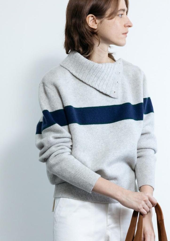 MOONDAL Women's High-Neck Sweater - New 2026 Autumn/Winter Striped Knitwear, Relaxed Fit, Korean Style