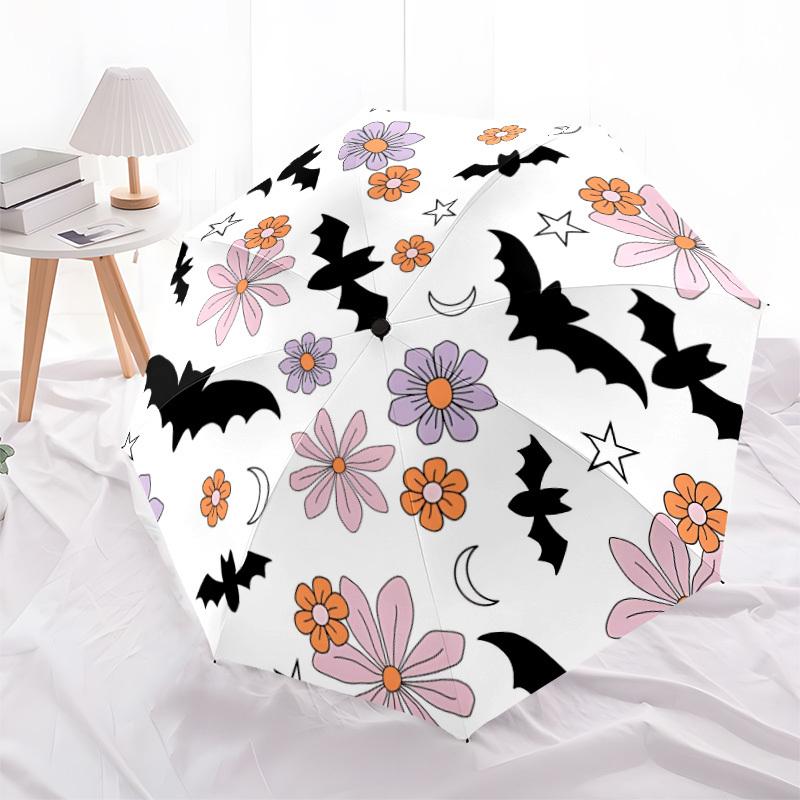 1PC Halloween, Bat-patterned Automatic Open/close Umbrella with 8-Rib Structure for Women/Men, All-Season Use - Travel Essential, Stylish Accessory, H