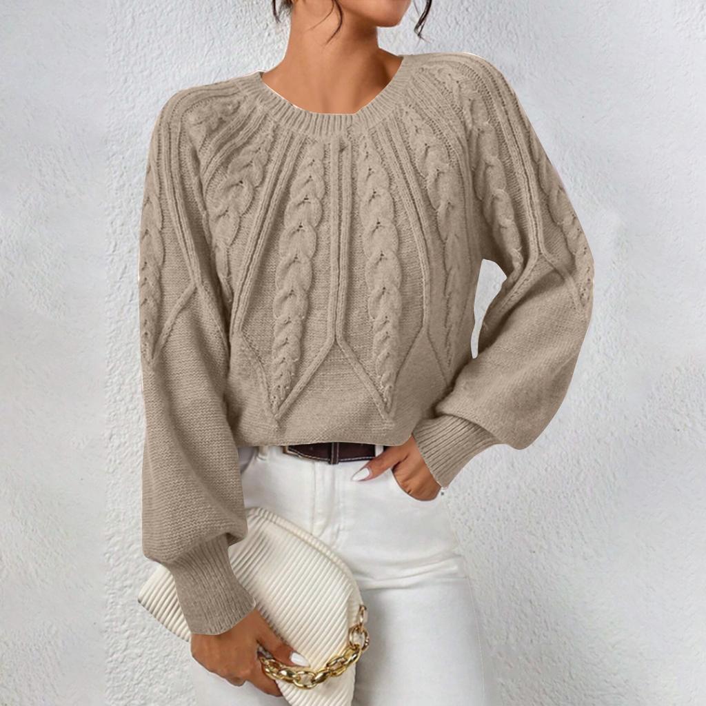 Einfarbiges, lässiges Pullover-Oberteil mit Rundhalsausschnitt und langen Ärmeln für Damen