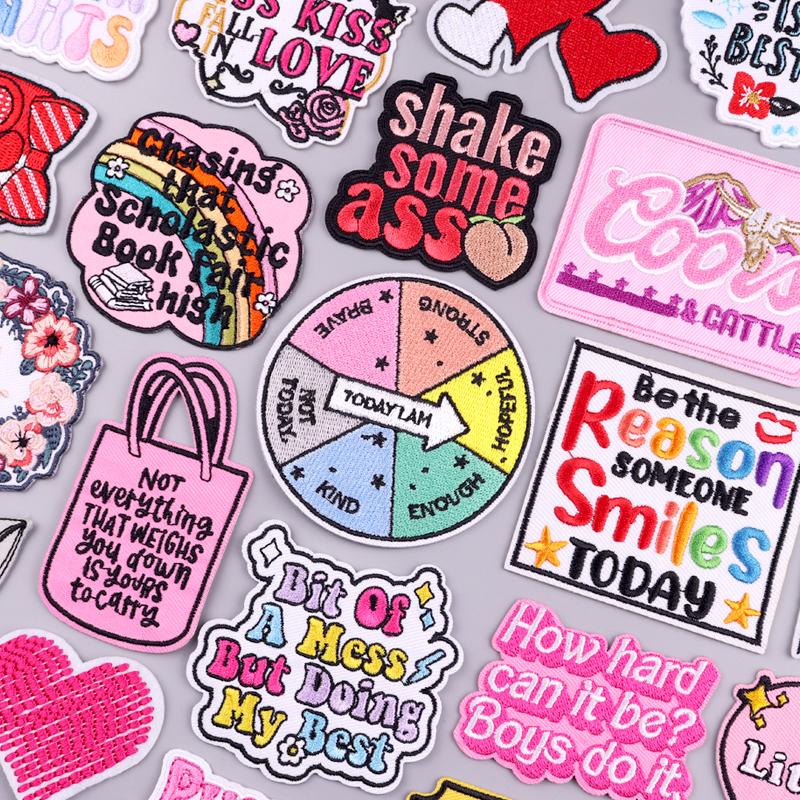 Letters Flower Embroidery Patch Iron On Patches For Cloting Cartoon Embroidered Patches On Clothes Applique Stickers Decor