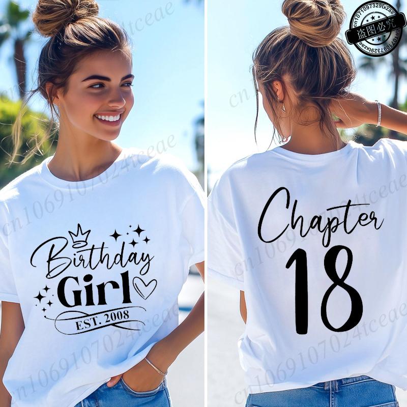 Ragazza del Compleanno Nata nel 2008 Magliette da Donna Regali Divertenti per Ragazze T-shirt Capitolo 18 Ragazza del 18° Compleanno Top Grafici Abbigliamento Femminile