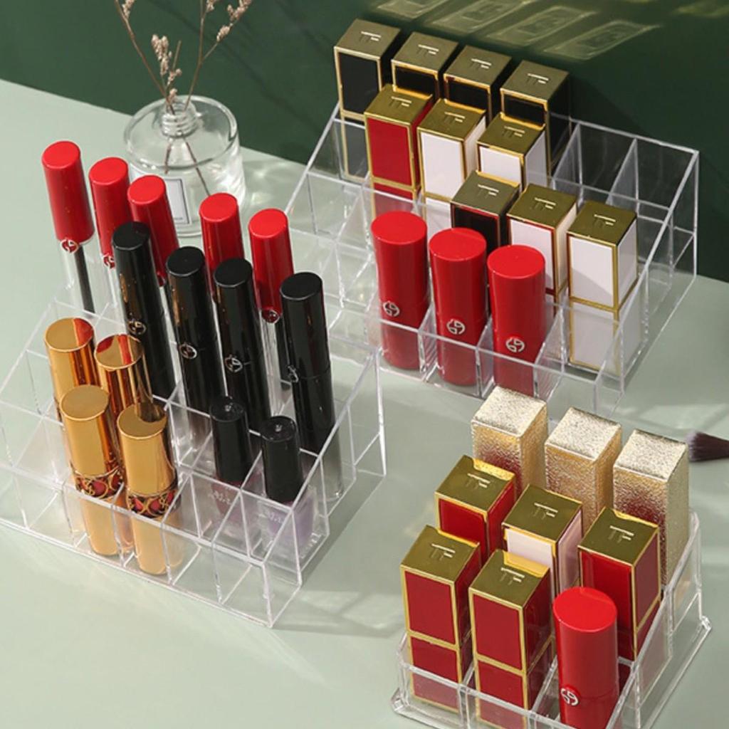 Transparent Lipstick Organizer - Multi-Grid Cosmetics Holder Display Box