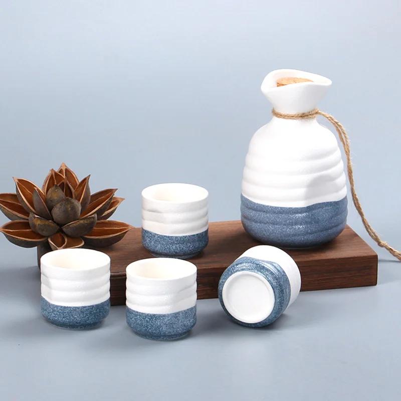 

High quality Ceramic wine set inclue 1Pot 4cups,wine cup goblet of Wine home jug white glass suite,Japanese sake set liqueur cup синий