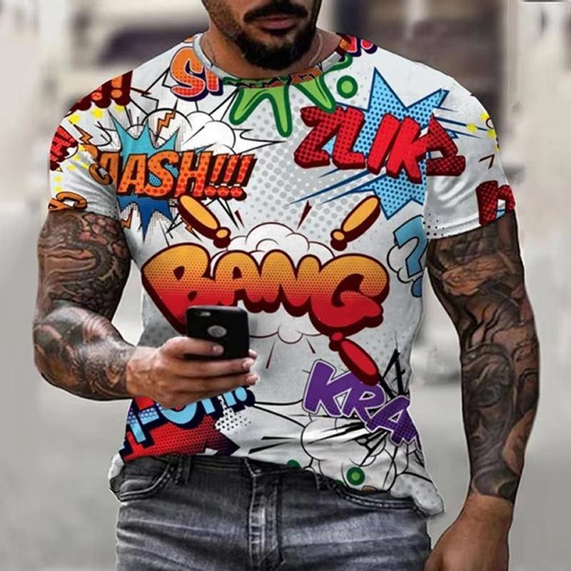 Men's T-shirt 3D Graffiti Print Street Style Personality Hip Hop Harajuku Short-sleeved T-shirt
