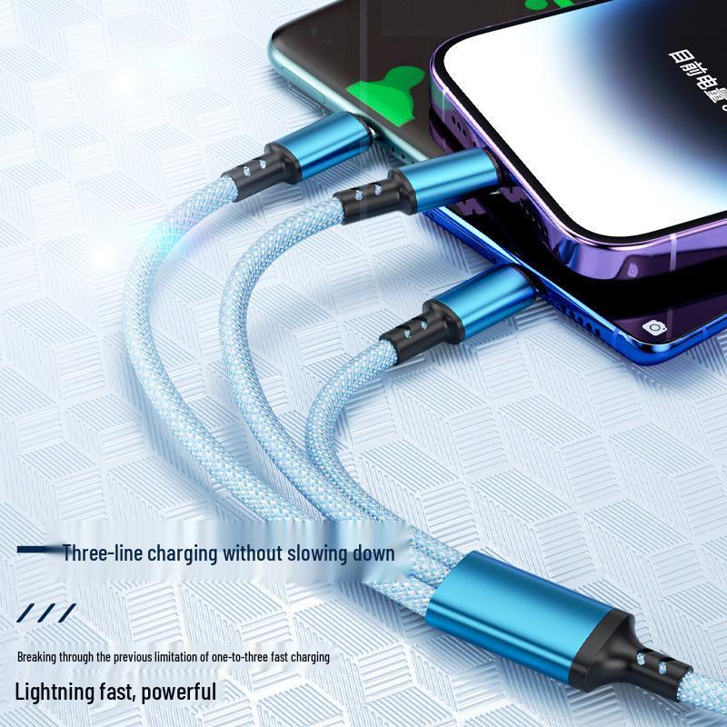 Geflochtenes 3-in-1-Ladekabel für Apple, Typ-C & Huawei mit Laserlogo