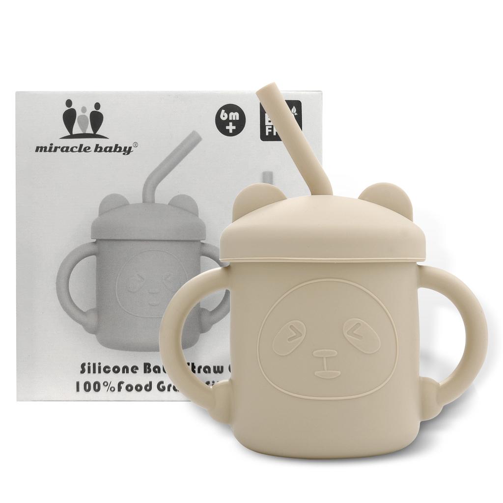 Cute Children's Silicone Water Bottle with Straw Multi-functional Baby Leak-proof Training Cup