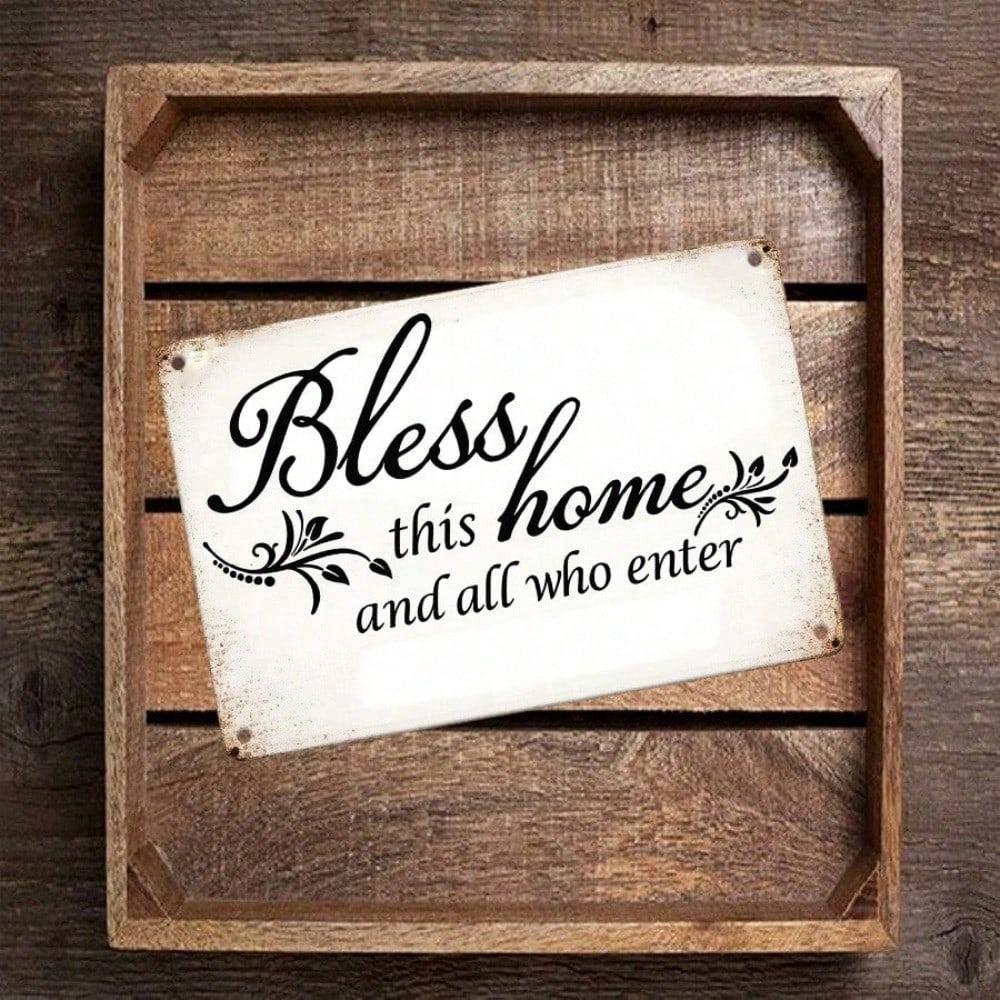 1pc Bless This Home 2D Flat Vintage Metal Tin Sign, Inspirational Quote Wall Art Plaque, Retro Decor for Living Room Kitchen