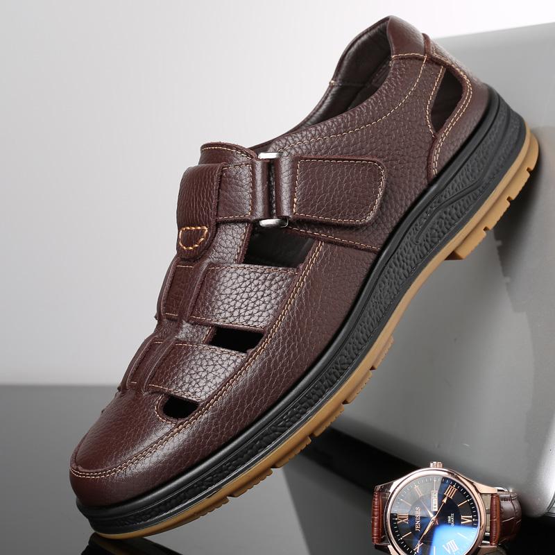 Fashion Summer Hollow Cowhide Sandals Breathable Men's Lightweight Man Outdoor Sandals Travel Men Casual Comfort Large Size Beach Shoes