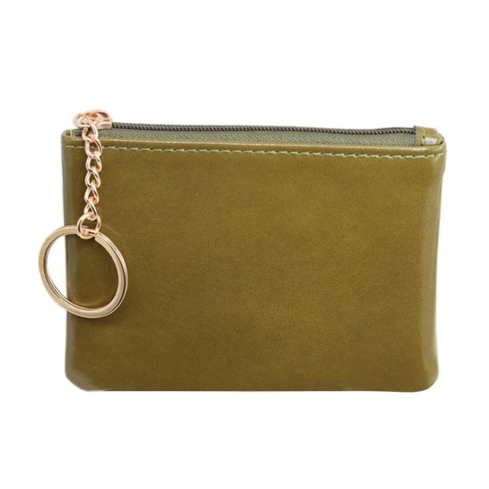 Fashion PU Leather Coin Purse with Keychain Portable Card Holder Zipper Closure Wallet Women