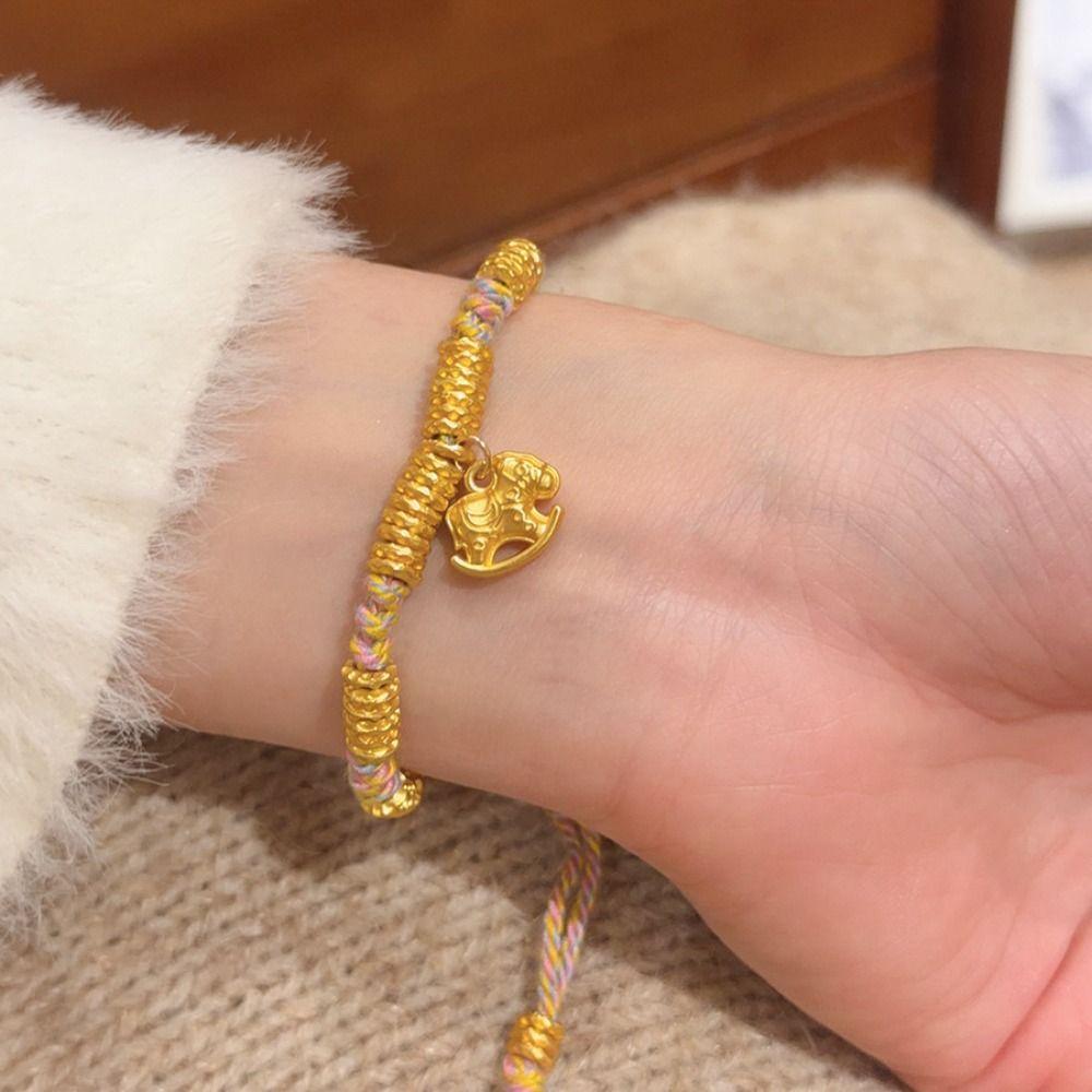 Bead Zodiac Horse Bracelet Hand-woven Chinese Red Handrope Good Lucky Bracelet  Spring Festival