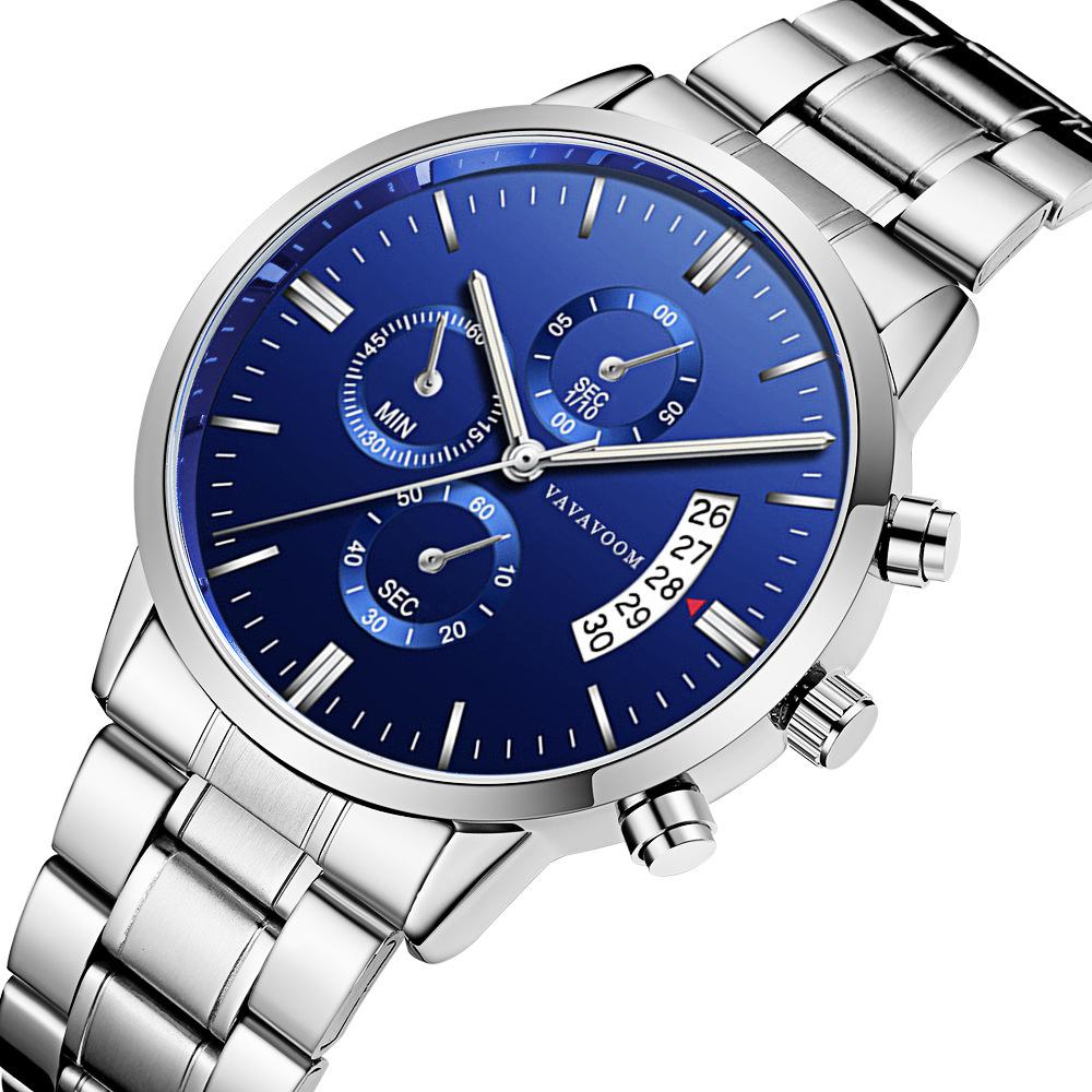 

VA VA VOOM Мужские часы из нержавеющей стали синего, черного и серебристого цвета, деловые, с календарем, кварцевые