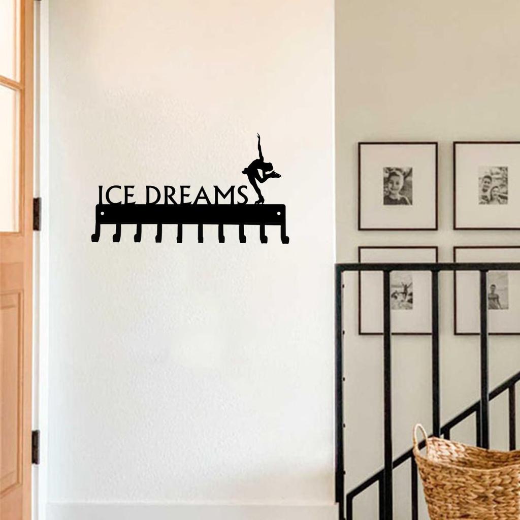 Ice Dreams Figure Skating Medal Hanger Rack - 14.5" with 10 Hooks: Metal Wall Art for Displaying Achievements